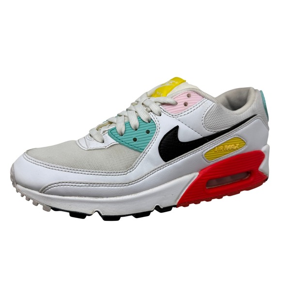 Nike Air Max 90 White Multi Color Running Shoes 890V3 Women's Sz 10 - Picture 1 of 14